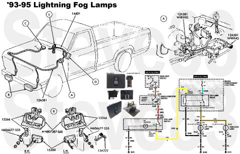 1983 Ford Bronco - '93-95 Lightning Fog Lights IF THE IMAGE IS TOO SMALL, click it. A - Relay B - Lamps C - MAP (IDK why it's shown in this diagram - maybe ju…