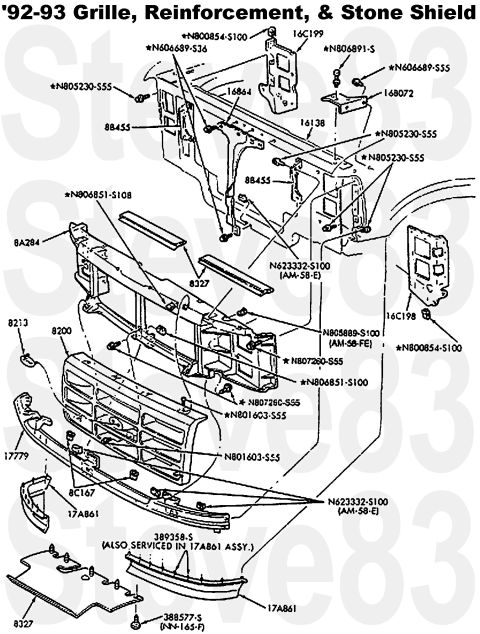 1983 Ford Bronco - '92-93 Grille Opening IF THE IMAGE IS TOO SMALL, click it. Similar to '94-97, which adds a rubber air flap to each side of the core support…