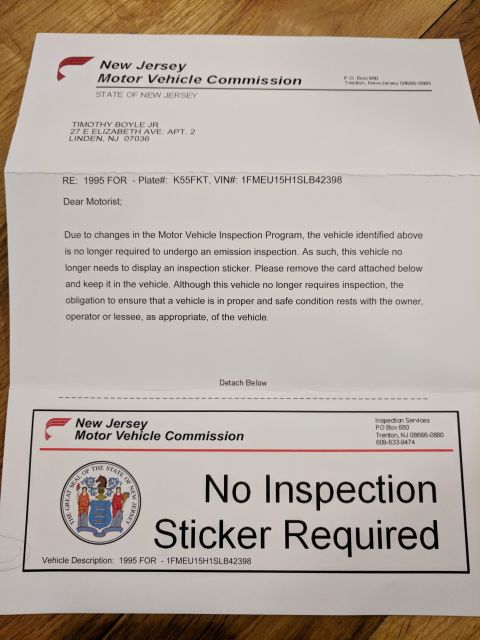 1995 Ford Bronco - Inspection exemption came in the mail.