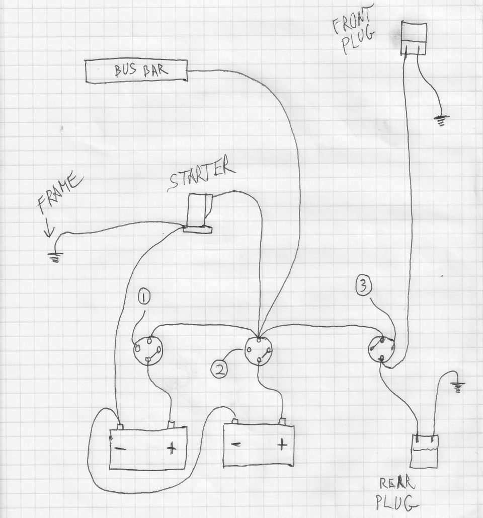 Hand-drawn schematic of vehicle starter electrical system