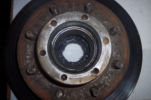 1973 Ford F-250 - This image shows a vehicle's wheel hub, likely before bearing replacement or maintenance.