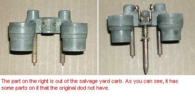 1979 Ford Bronco - A carburetor part is shown from two angles, highlighting differences from a salvage yard find.