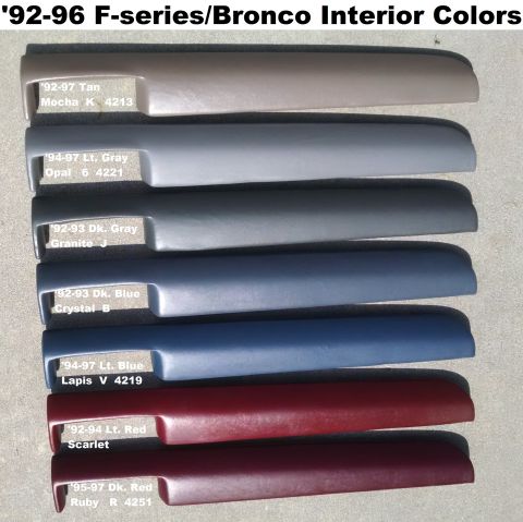 1983 Ford Bronco - '92-96 F-series/Bronco Interior Colors & Codes IF THE IMAGE IS TOO SMALL, click it. The letter code is from the VC label BODY or INT field;…