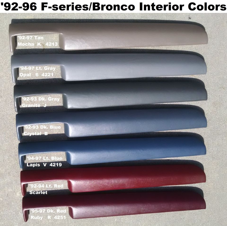Chart of 1992-96 Ford F-series and Bronco interior trim color samples