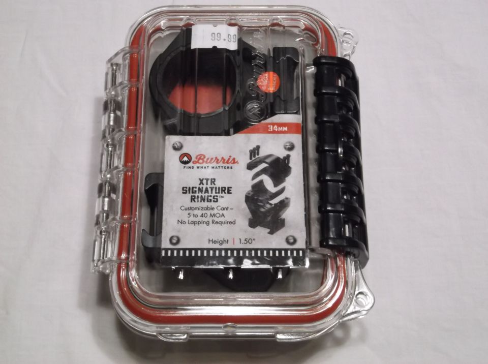Burris XTR Signature Rings scope mount in a clear protective case.
