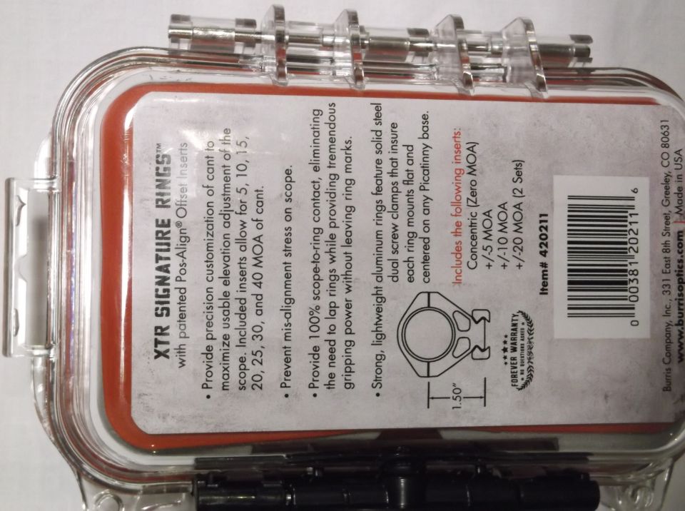 Burris XTR Signature Rings product box with features and barcode
