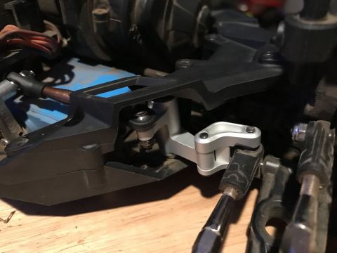 1989 Ford Bronco - Detailed view of RC car suspension components, showing linkages and shock mounts.