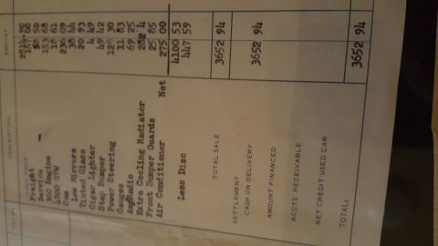 1973 Ford F-100 - This document appears to be a sales receipt detailing various parts and services.