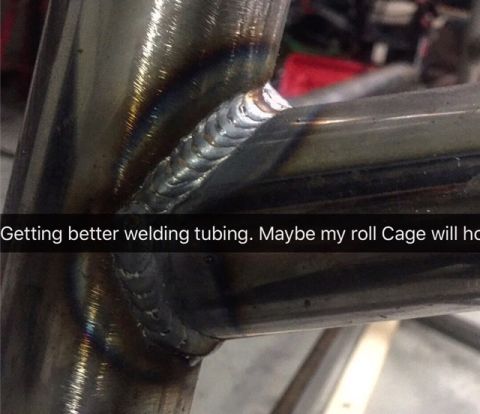 1979 Ford Bronco - Welding tubing for a roll cage. The welds appear to be improving.
