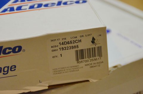1998 Ford Ranger - Box for ACDelco brake part 14D652CH, manufactured in India.