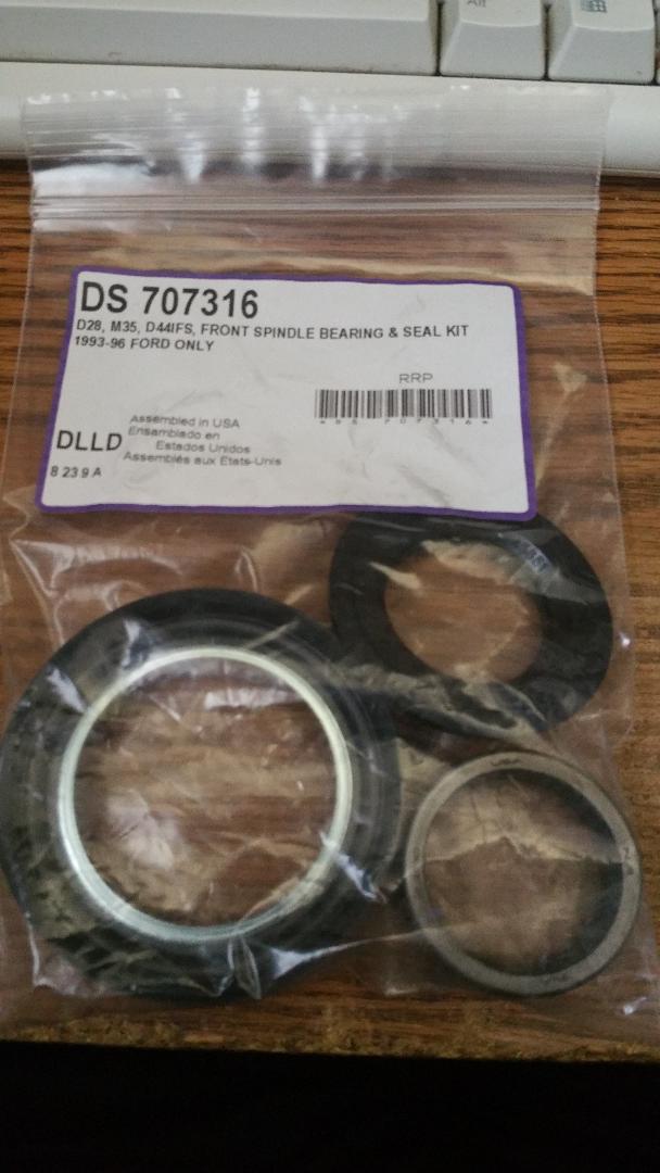 Front spindle bearing and seal kit in plastic packaging. Part number DS 707316