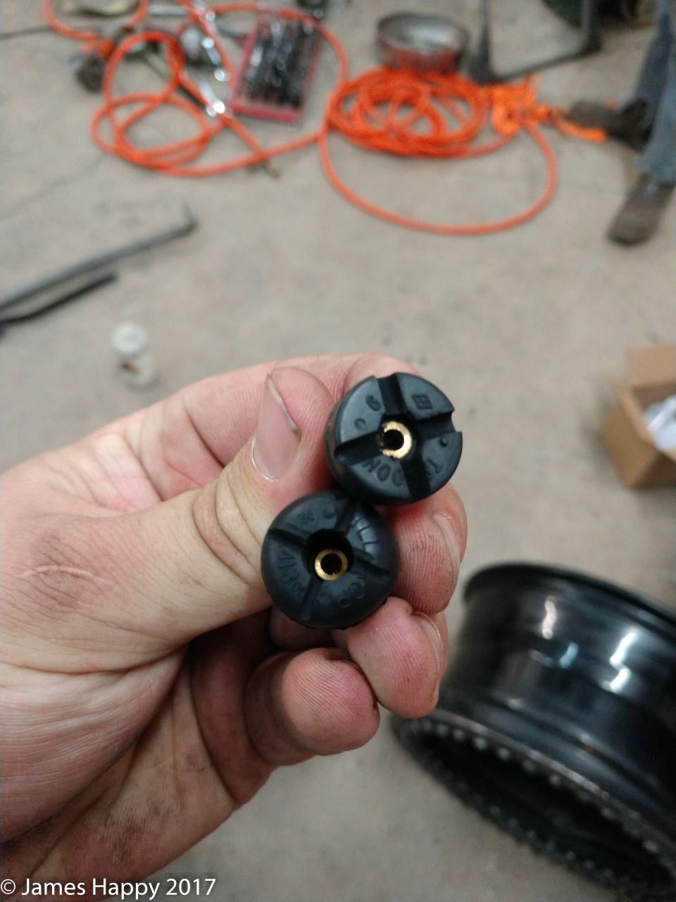 the ones that came with the beadlocks were too small, so I took some of my new ones and modified them just as Inner Air Lock had done. what this does is keeps the inner tube (which is draped over the valve stem) from sealing the stem shut so you can air down.