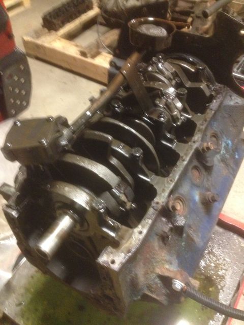 1979 Ford Bronco - Close-up view of an engine block's internal components, including the crankshaft.