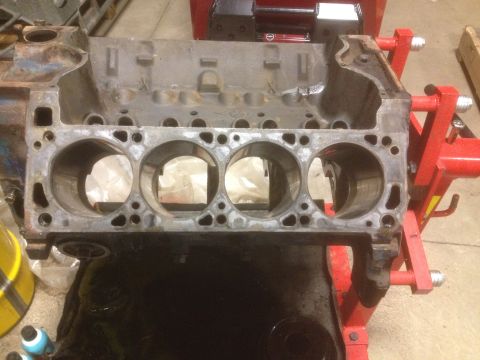 1979 Ford Bronco - This is a close-up view of an engine block, likely undergoing repair or rebuilding.