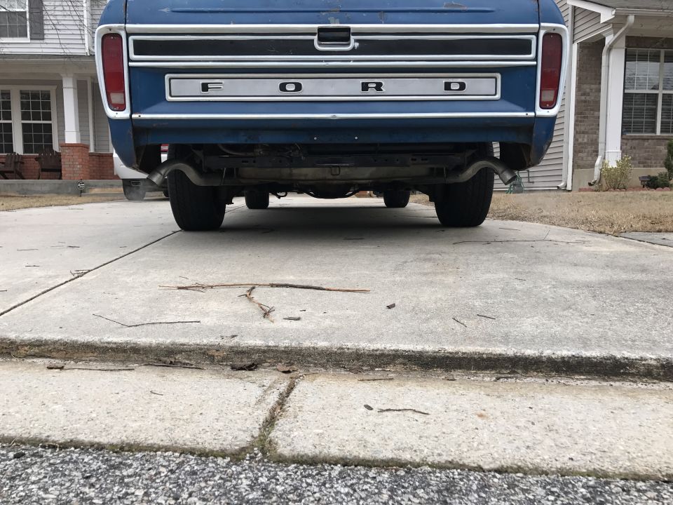 Rear view of a blue 1979 Ford Bronco with 'FORD' lettering