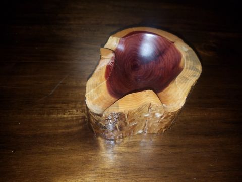 2018 Ford Bronco - Hand-carved wooden bowl with a distinctive purple interior.