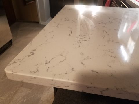 2018 Ford Bronco - A close-up of a white countertop with a marble-like pattern.