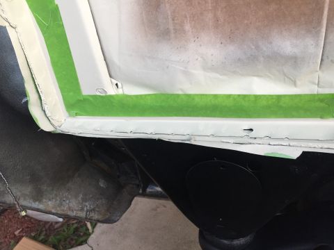 1978 Ford Bronco - Put primer on the firewall but there was a huge gap between the top and bottom of the cabin. Needed to be resealed.