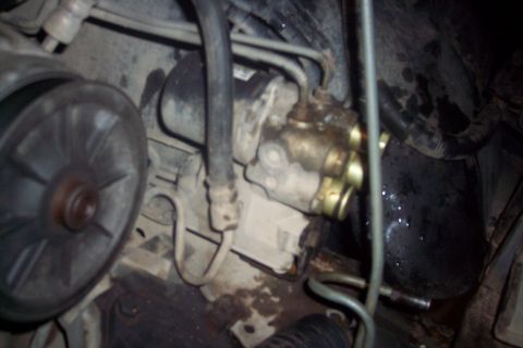 1995 Ford Bronco - This is a close-up view of the engine bay of a 1995 Ford Bronco, focusing on the power steering pump and related components. The area appea…