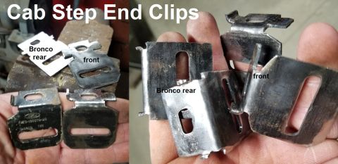 1983 Ford Bronco - Cab Step End Clips All trucks use the same front clip. Pickup cabs do not use a rear clip - the step's bonded tab screws directly to the ca…