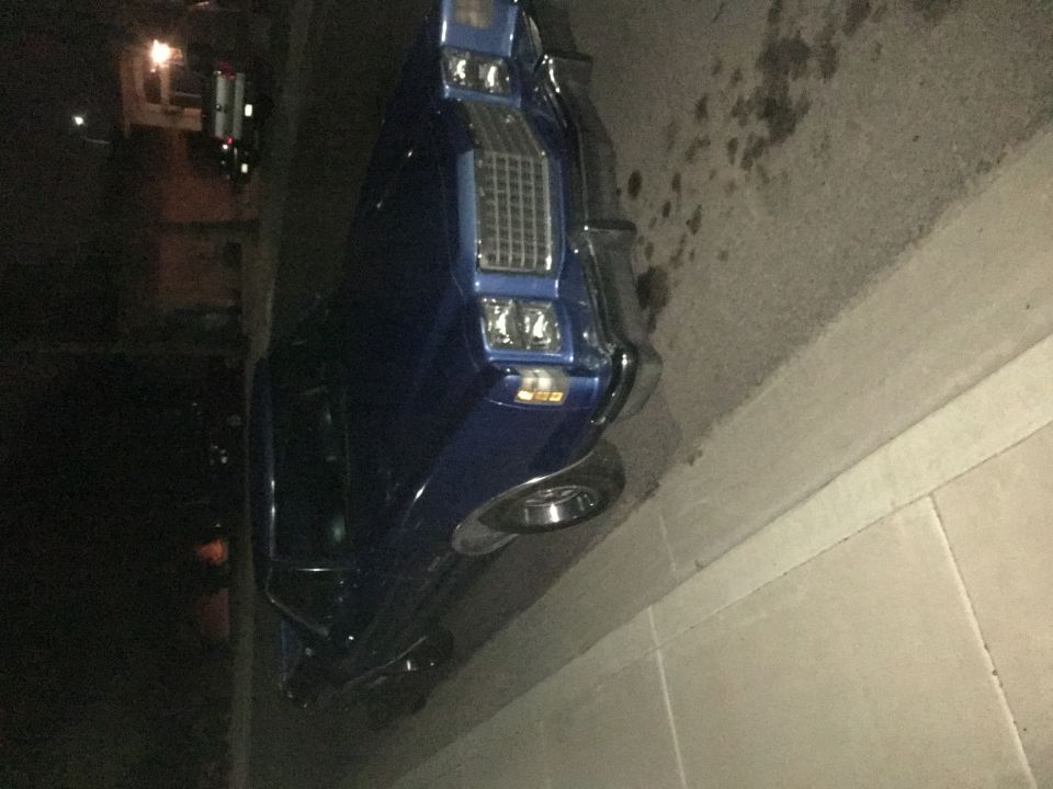 1979 Ford Ranchero front end with blue paint and chrome grille
