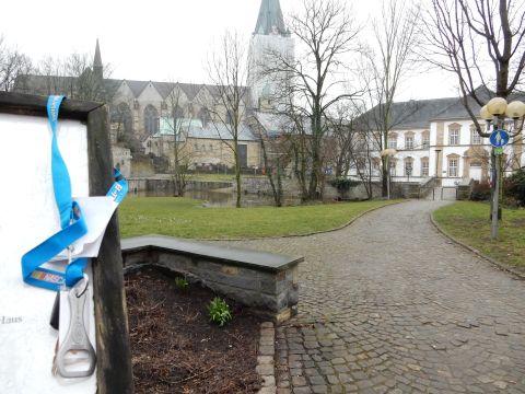 2010 Audi A4 - A scenic view of a European town square a prominent church and historic buildings, with a cobblestone path winding through the grounds.