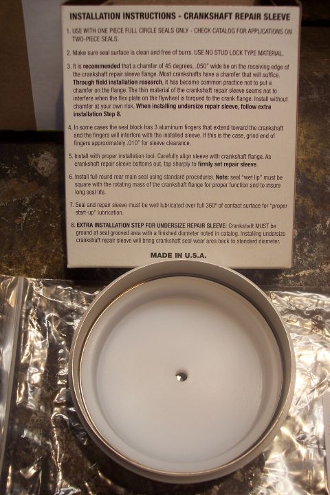 1995 Ford Bronco - Installation instructions for a crankshaft repair sleeve (use with one-piece full-circle seals): 45-degree .050 in chamfer, grind aluminum…