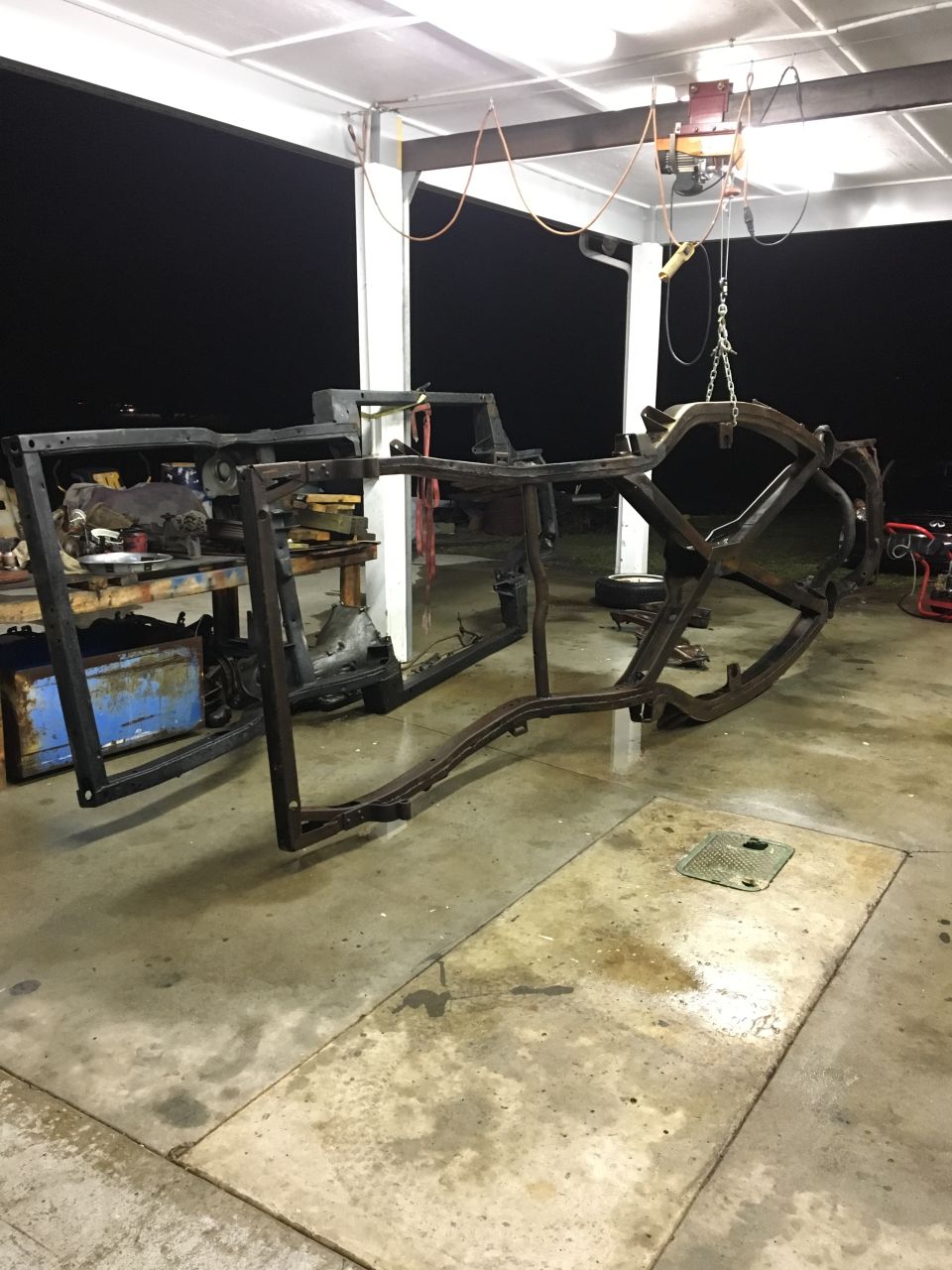 Frame and suspension on their way to the powder coaters.