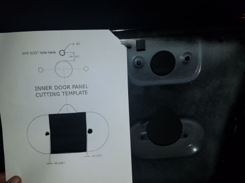 1968 Ford Bronco - A template for cutting an inner door panel is placed on the interior of a vehicle door.