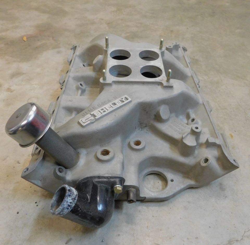 Shelby intake manifold with chrome oil cap and black fitting