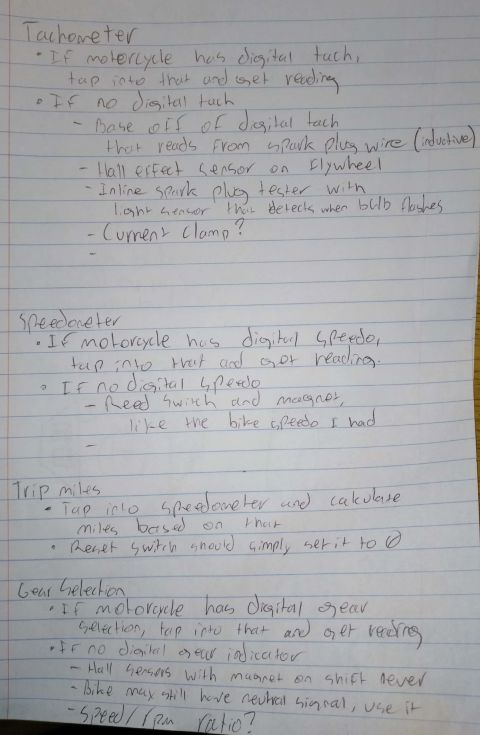 1982 Yamaha Virago - Original notes on how to include tachometer, speedometer, trip miles, and gear selection.