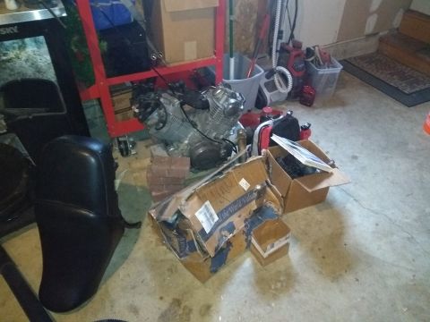 1982 Yamaha Virago - The engine and more boxes of parts. Great seat also shown.