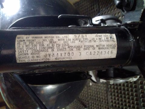 1982 Yamaha Virago - The VIN. I also have the title!