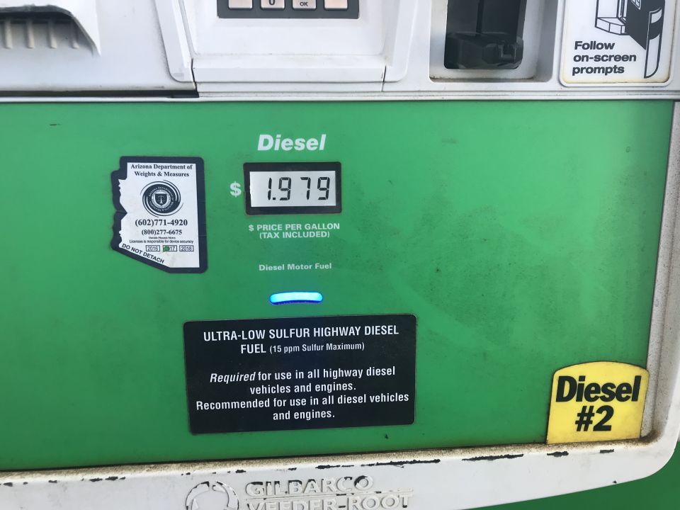 Diesel fuel pump showing price of $1.979 per gallon and "Diesel #2" label