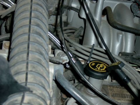 1995 Ford Bronco - The braided tube was too big to fit over the part on the fill neck so I used an old piece of the breather tube and a pipe clamp to hold it…