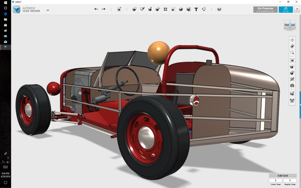 3D rendering of a red hot rod with exposed engine, roll cage, and large tires.