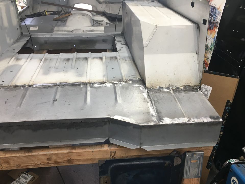 Jeep CJ interior floor pan with new metal welded in place