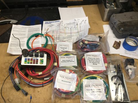 1971 Dodge Charger - A Ron Francis Wiring kit is laid out with its components and instructions.