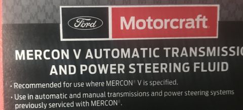 1995 Ford Bronco - Label for Motorcraft Mercon V fluid, recommended for specific Ford transmissions and power steering systems.