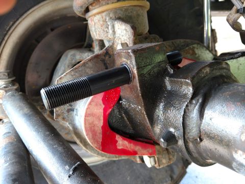 1992 Ford Bronco - Not sure if I went too far with the reamer or what, but this is what it looked like before I got the stud tightened down. you can see in th…