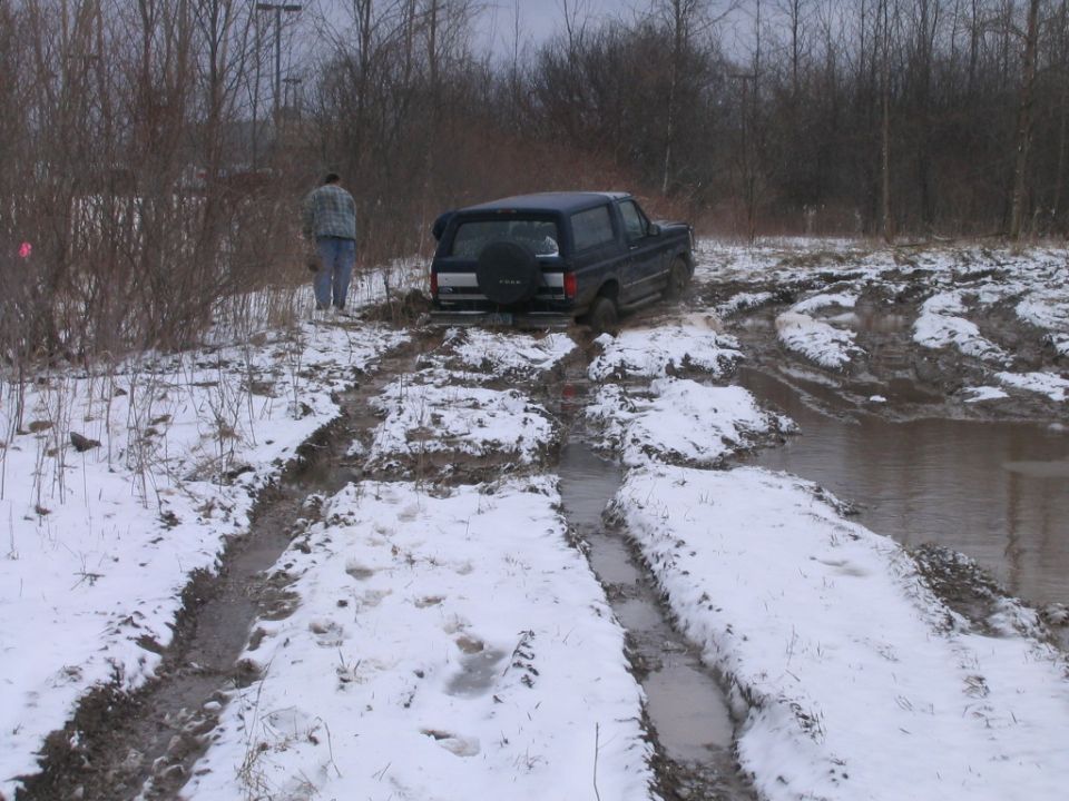 The way i drove in (should of went threw the puddel)