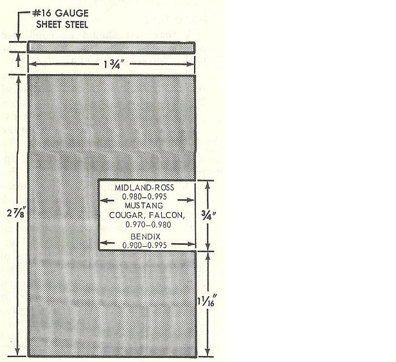Dimensioned drawing of a #16 gauge sheet-steel push-rod gauge with measurement and spec values