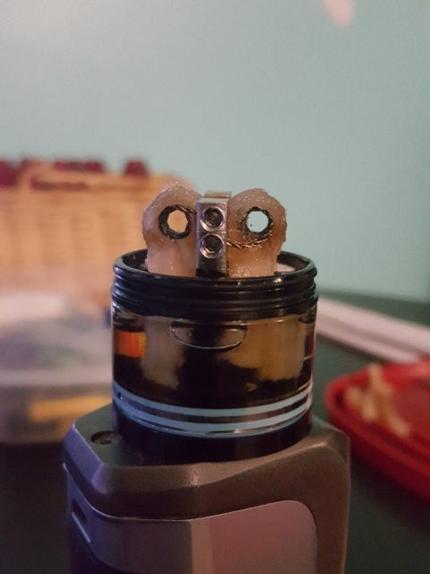 2007 Dodge Durango - This is a close-up view of a vape coil assembly with cotton wicks.
