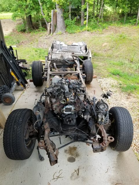1996 Ford Bronco - Some friends helped me flip the body off the frame so I could dismantle the chassis.