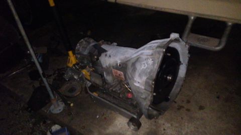1990 Ford F-250 - new converter is seated in and tranny is going in. i also did a Transgo reprogramming kit to the tranny