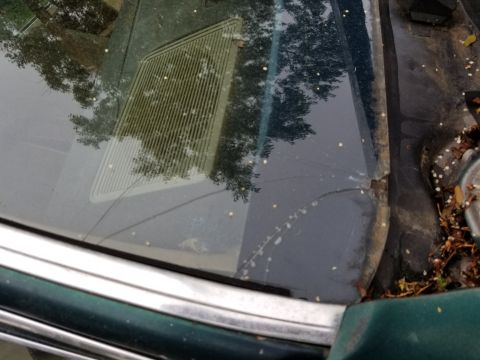 2001 Ford Crown Victoria - Photograph of a car windshield corner and A-pillar, not a technical document.