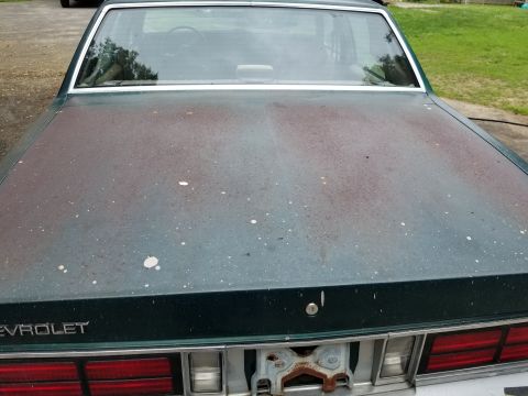 2001 Ford Crown Victoria - The rear of a sedan shows a weathered trunk lid and taillights, with 'CHEVROLET' visible on the trunk.