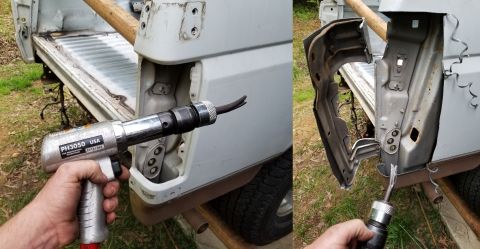 1983 Ford Bronco - Slotting chisel in an air hammer is the quickest way to cut sheet metal, with virtually no sparks. IF THE IMAGE IS TOO SMALL, click it. See…