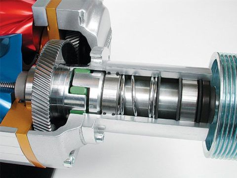 2000 Ford Explorer - Detailed internal view of a supercharger, showing its complex mechanical components.