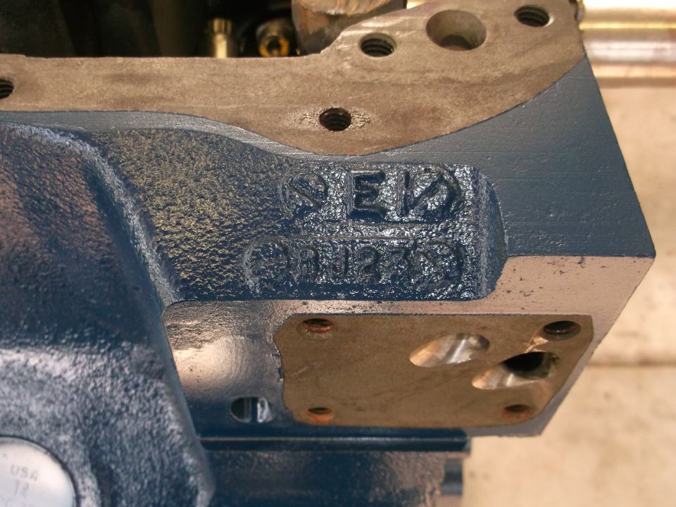 Engine block casting with raised numbers 'SEK' and '081270'